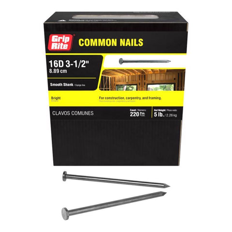 Grip-Rite 16D 3-1/2 in. Common Bright Steel Nail Flat Head 5 lb (Pack of 6)