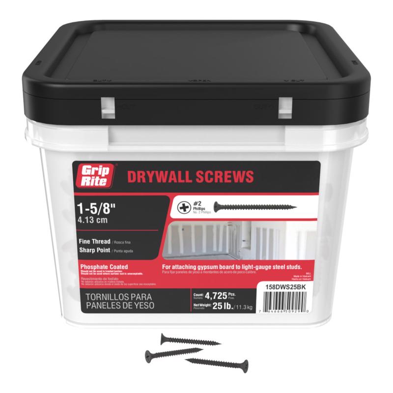 Grip-Rite No. 6 wire X 1-5/8 in. L Phillips Fine Drywall Screws 25 lb 5000 pk