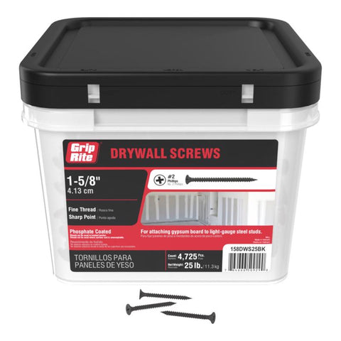 Grip-Rite No. 6 wire X 1-5/8 in. L Phillips Fine Drywall Screws 25 lb 5000 pk