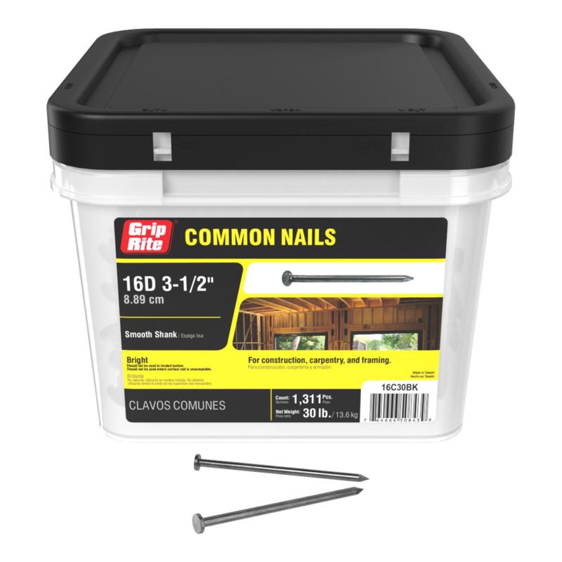Grip-Rite 16D 3-1/2 in. Common Bright Steel Nail Flat Head 30 lb