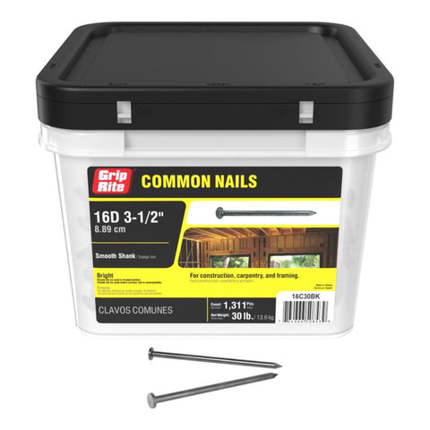 Grip-Rite 16D 3-1/2 in. Common Bright Steel Nail Flat Head 30 lb