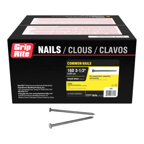 Grip-Rite 16D 3-1/2 in. Common Bright Steel Nail Flat Head 50 lb