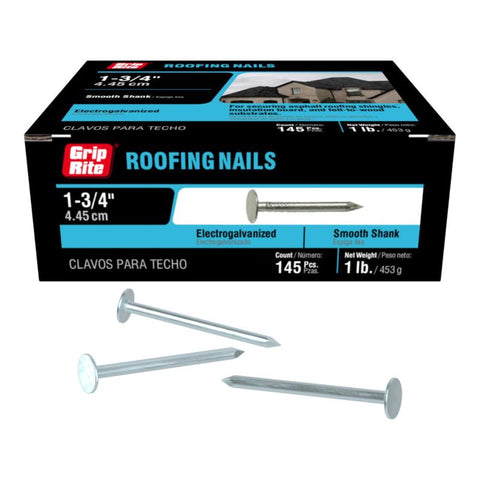 Grip-Rite 1-3/4 in. Roofing Electro-Galvanized Steel Nail Flat Head 1 lb (Pack of 12)