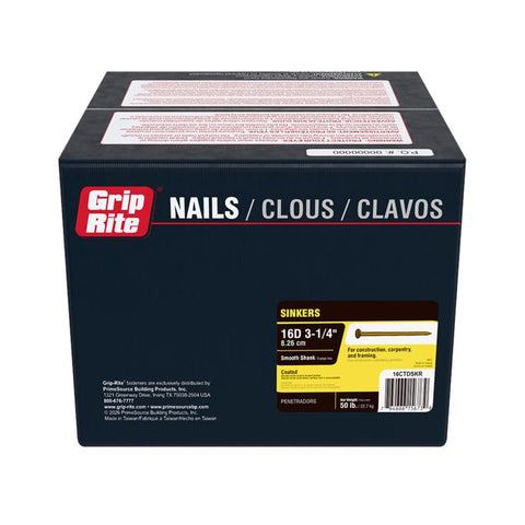 Grip-Rite 16D 3-1/4 in. Sinker Coated Steel Nail Countersunk Head 50 lb