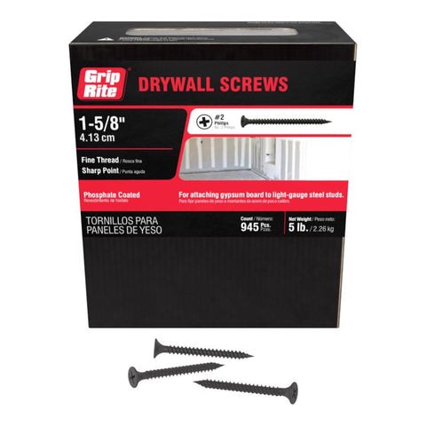 Grip-Rite No. 6 X 1-5/8 in. L Phillips Fine Drywall Screws 5 lb 1000 pk (Pack of 6)