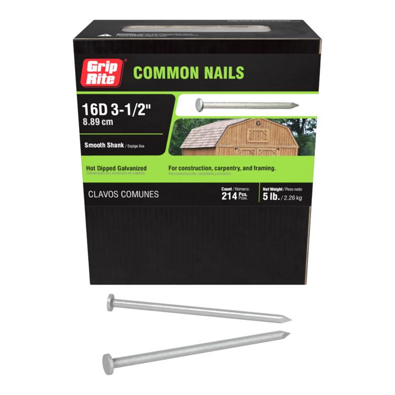 Grip-Rite 16D 3-1/2 in. Common Hot-Dipped Galvanized Steel Nail Flat Head 5 lb (Pack of 6)