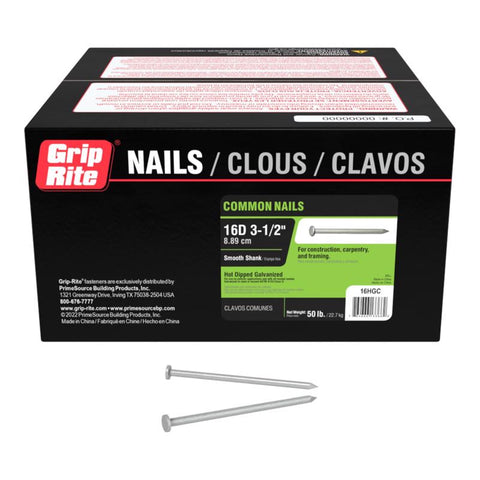 Grip-Rite 16D 3-1/2 in. Common Hot-Dipped Galvanized Steel Nail Flat Head 50 lb