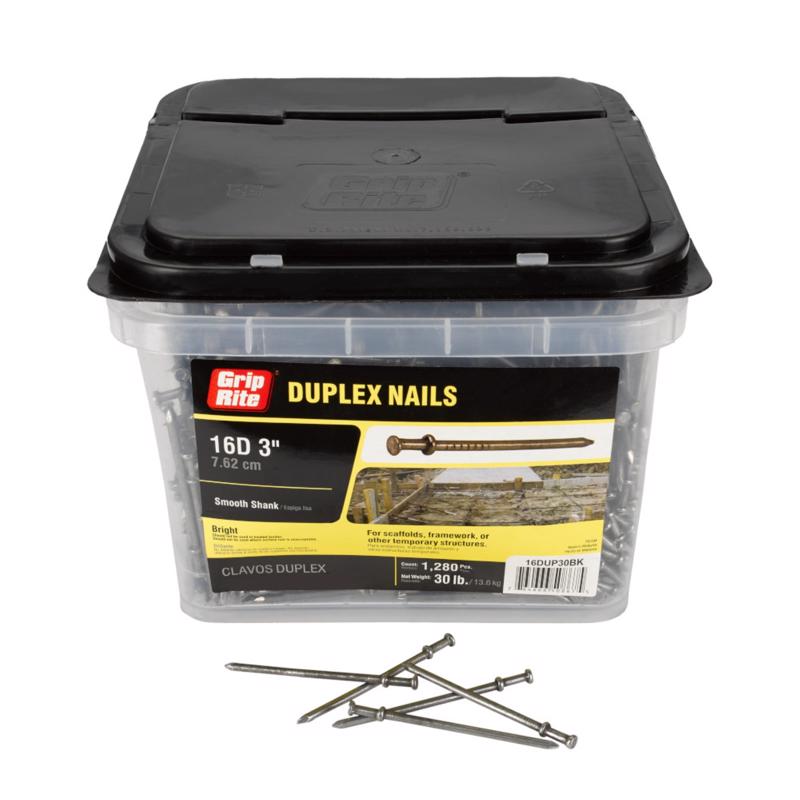 Grip-Rite 16D 3 in. Duplex Bright Steel Nail Double Head 30 lb