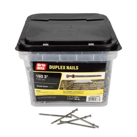 Grip-Rite 16D 3 in. Duplex Bright Steel Nail Double Head 30 lb