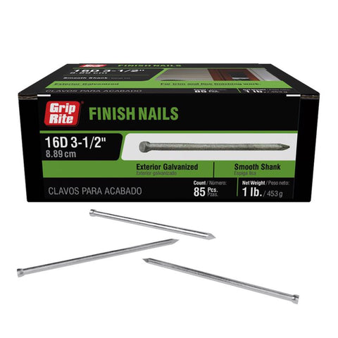 Grip-Rite 16D 3-1/2 in. Finishing Hot-Dipped Galvanized Steel Nail Countersunk Cupped Head 1 lb (Pack of 12)
