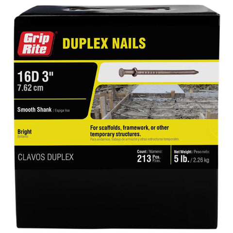 Grip-Rite 16D 3 in. Duplex Bright Steel Nail Double Head 5 lb (Pack of 6)