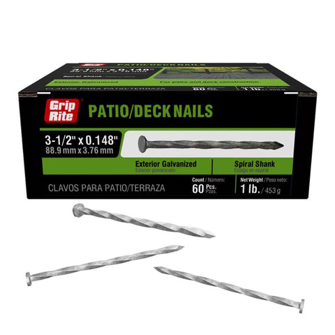 Grip-Rite 16D 3-1/2 in. Deck Hot-Dipped Galvanized Steel Nail Flat Head 1 lb (Pack of 12)