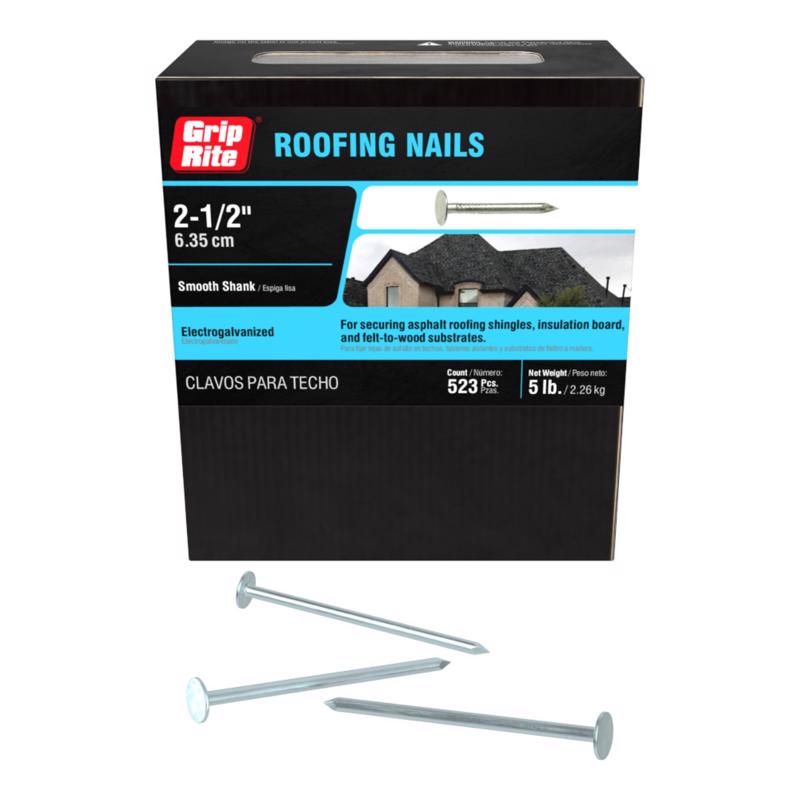 Grip-Rite 2-1/2 in. Roofing Electro-Galvanized Steel Nail Flat Head 5 lb (Pack of 6)