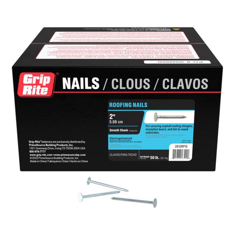 Grip-Rite 2 in. Roofing Electro-Galvanized Steel Nail Flat Head 50 lb