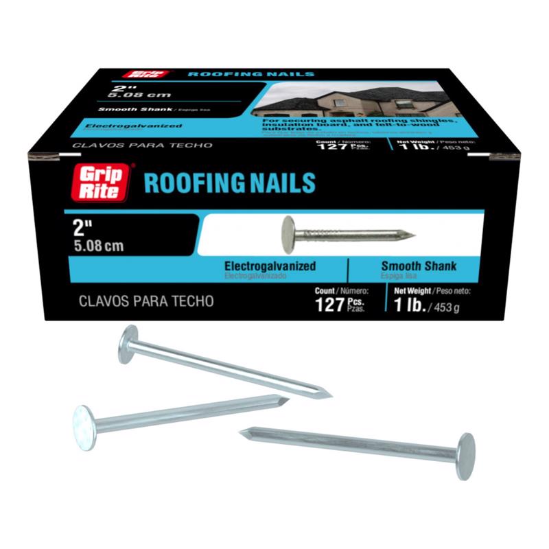 Grip-Rite 2 in. Roofing Electro-Galvanized Steel Nail Flat Head 1 lb (Pack of 12)