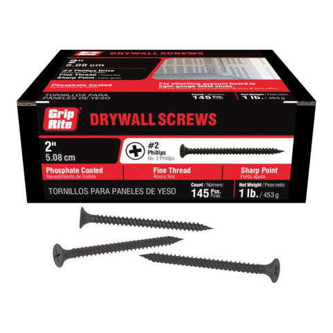 Grip-Rite No. 6 X 2 in. L Phillips Fine Drywall Screws 1 lb 175 pk (Pack of 12)