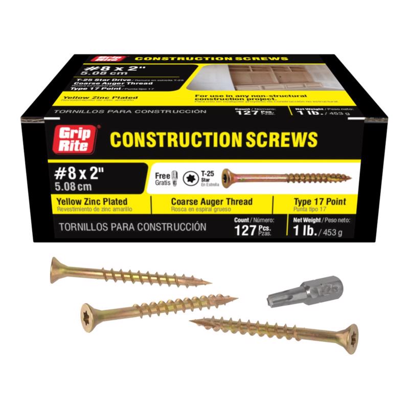 Grip-Rite No. 8 in. X 2 in. L Star Flat Head Coarse Construction Screws (Pack of 12)