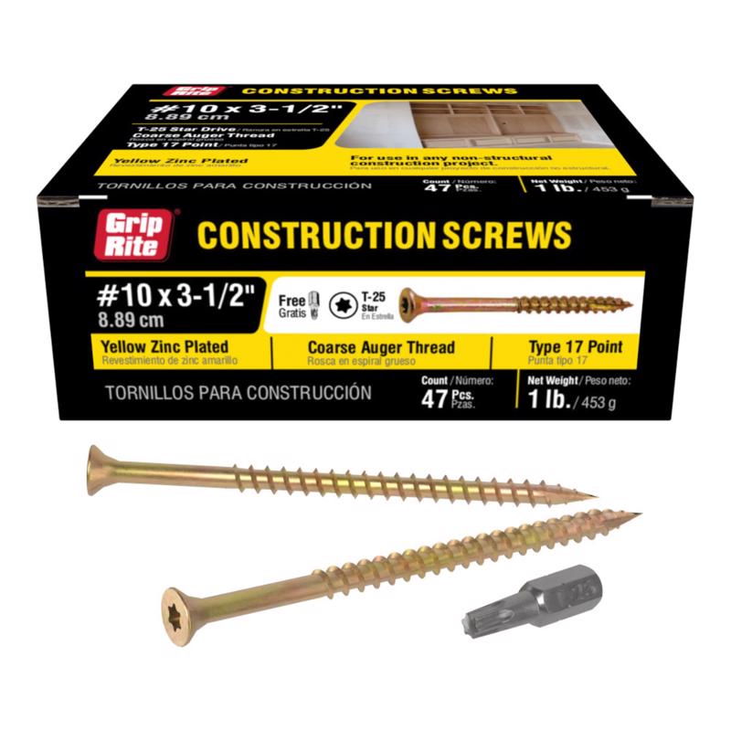 Grip-Rite No. 10 in. X 3-1/2 in. L Star Flat Head Coarse Construction Screws (Pack of 12)