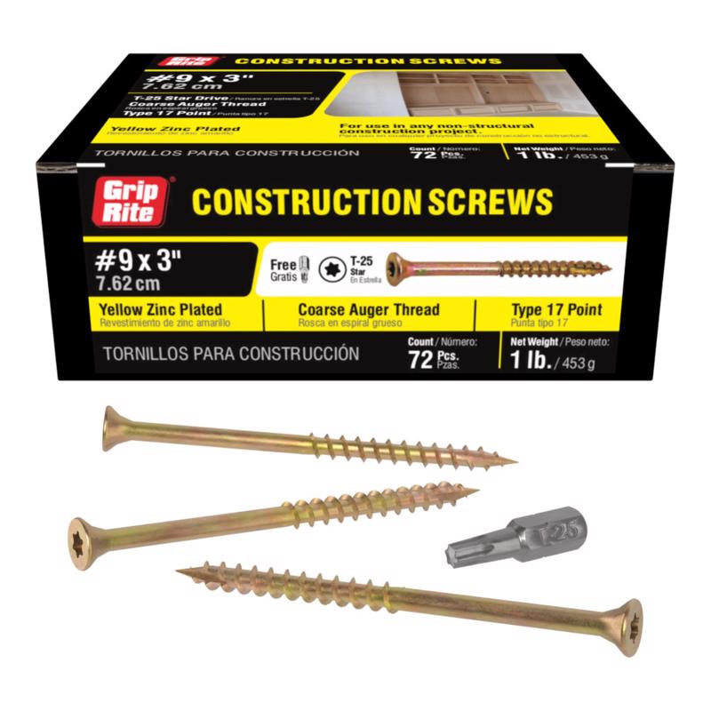 Grip-Rite No. 9 in. X 3 in. L Star Flat Head Coarse Construction Screws