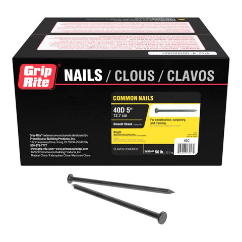 Grip-Rite 40D 5 in. Common Bright Steel Nail Flat Head 50 lb