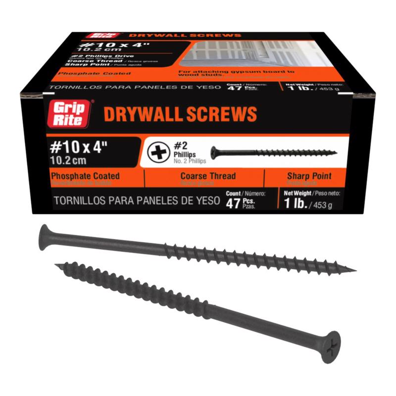Grip-Rite No. 10 wire X 4 in. L Phillips Coarse Drywall Screws 1 lb 43 pk (Pack of 12)