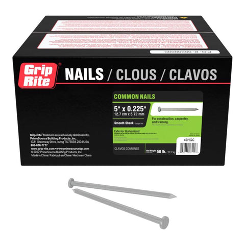 Grip-Rite 40D 5 in. Common Hot-Dipped Galvanized Steel Nail Flat Head 50 lb