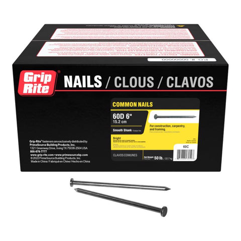 Grip-Rite 60D 6 in. Common Bright Steel Nail Flat Head 50 lb