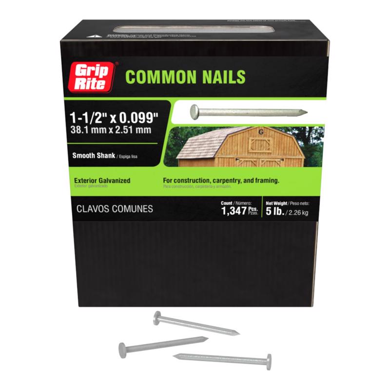 Grip-Rite 4D 1-1/2 in. Common Hot-Dipped Galvanized Steel Nail Flat Head 5 lb (Pack of 6)