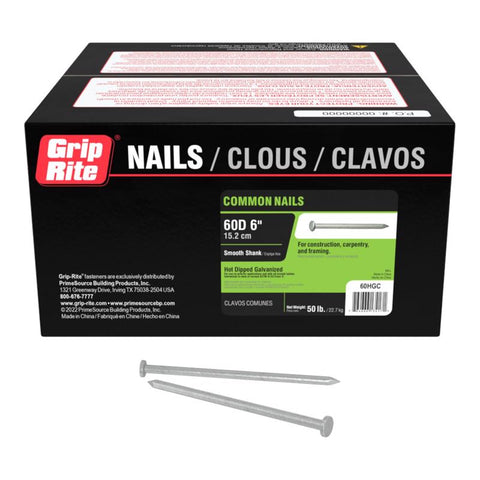 Clavo común de acero galvanizado por inmersión en caliente Grip-Rite 60D de 6 pulg., cabeza plana, 50 lb