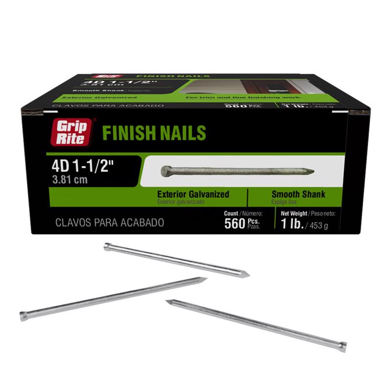 Grip-Rite 4D 1-1/2 in. Finishing Hot-Dipped Galvanized Steel Nail Countersunk Cupped Head 1 lb (Pack of 12)