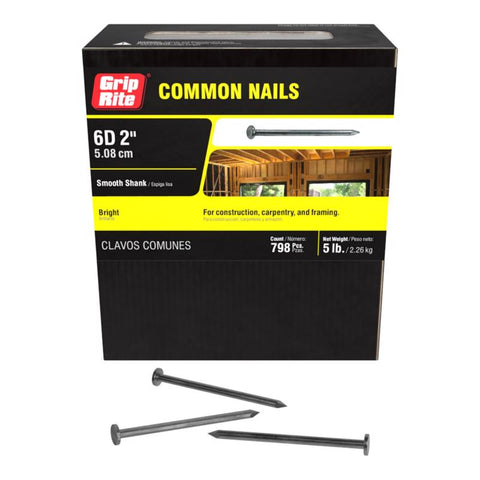 Grip-Rite 6D 2 in. Common Bright Steel Nail Flat Head 5 lb (Pack of 6)