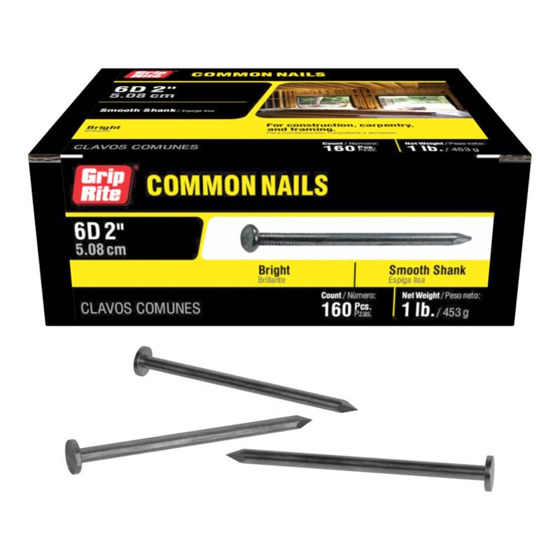 Grip-Rite 6D 2 in. Common Bright Steel Nail Flat Head 1 lb (Pack of 12)