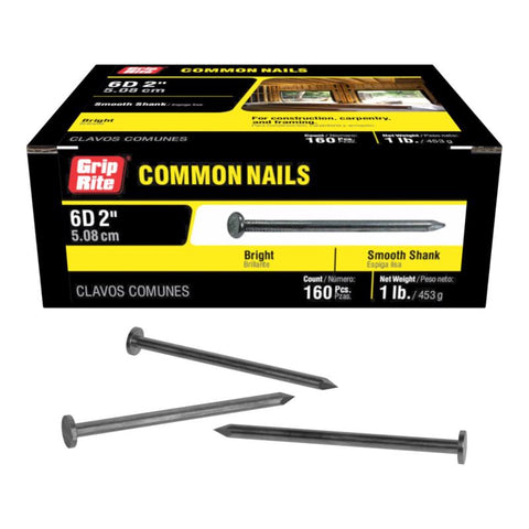 Grip-Rite 6D 2 in. Common Bright Steel Nail Flat Head 1 lb (Pack of 12)