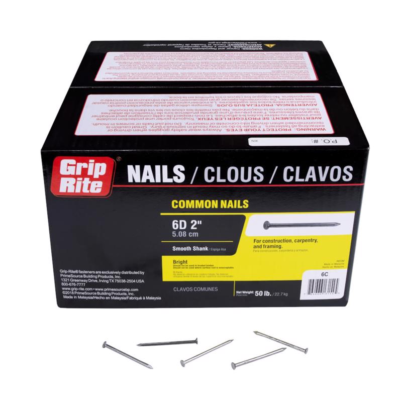 Clavo común de acero brillante de cabeza plana Grip-Rite 6D de 2 pulg. 50 lb