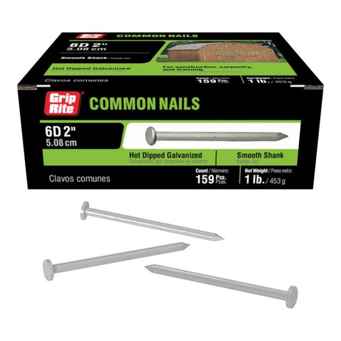 Grip-Rite 6D 2 in. Common Hot-Dipped Galvanized Steel Nail Flat Head 1 lb (Pack of 12)