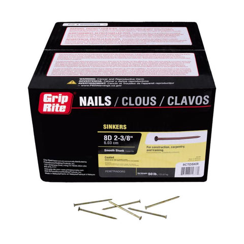 Grip-Rite 8D 2-3/8 in. Sinker Coated Steel Nail Countersunk Head 50 lb