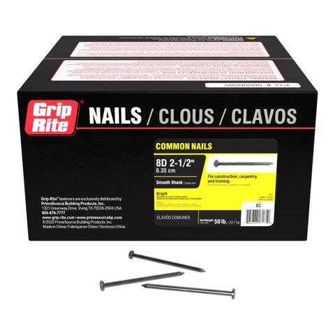 Grip-Rite 8D 2-1/2 in. Common Bright Steel Nail Flat Head 50 lb