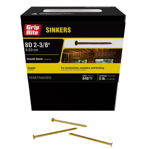 Grip-Rite 8D 2-3/8 in. Sinker Coated Steel Nail Countersunk Head 5 lb (Pack of 6)