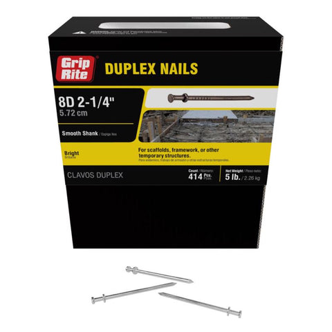 Grip-Rite 8D 2-1/4 in. Duplex Bright Steel Nail Double Head 5 lb