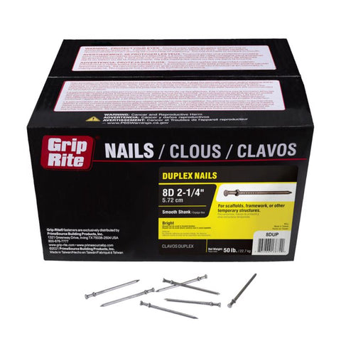 Grip-Rite 8D 2-1/4 in. Duplex Bright Steel Nail Double Head 50 lb