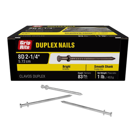 Grip-Rite 8D 2-1/4 in. Duplex Bright Steel Nail Double Head 1 lb (Pack of 12)