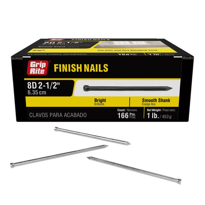 Grip-Rite 8D 2-1/2 in. Finishing Bright Steel Nail Countersunk Cupped Head 1 lb (Pack of 12)