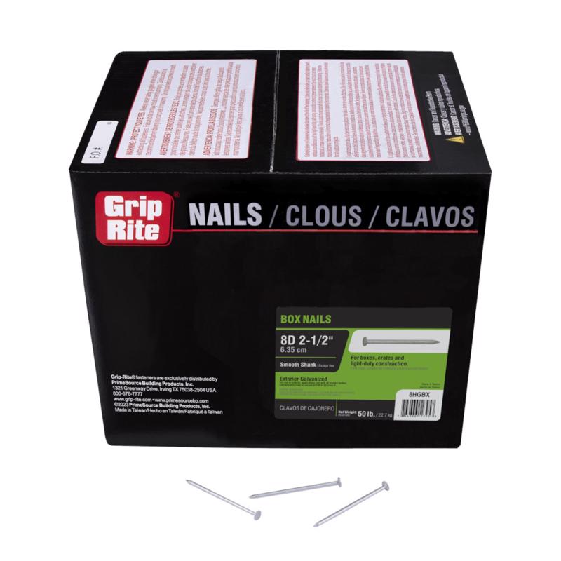 Grip-Rite 8D 2-1/2 in. Box Hot-Dipped Galvanized Steel Nail Flat Head 50 lb