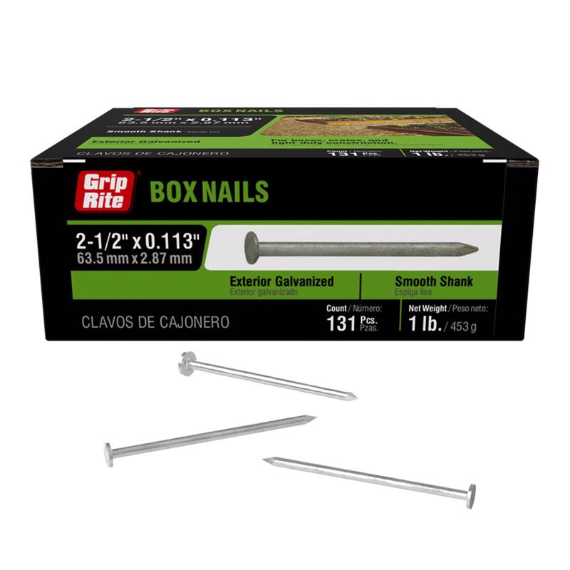 Grip-Rite 8D 2-1/2 in. Box Hot-Dipped Galvanized Steel Nail Flat Head 1 lb (Pack of 12)