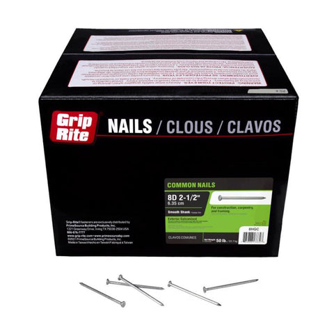 Grip-Rite 8D 2-1/2 in. Common Hot-Dipped Galvanized Steel Nail Flat Head 50 lb