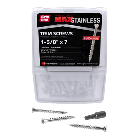 Grip-Rite PrimeGuard Max No. 7 wire X 1-5/8 in. L Gray Star Trim Head Deck Screws 1 lb 195 pk (Pack of 6)
