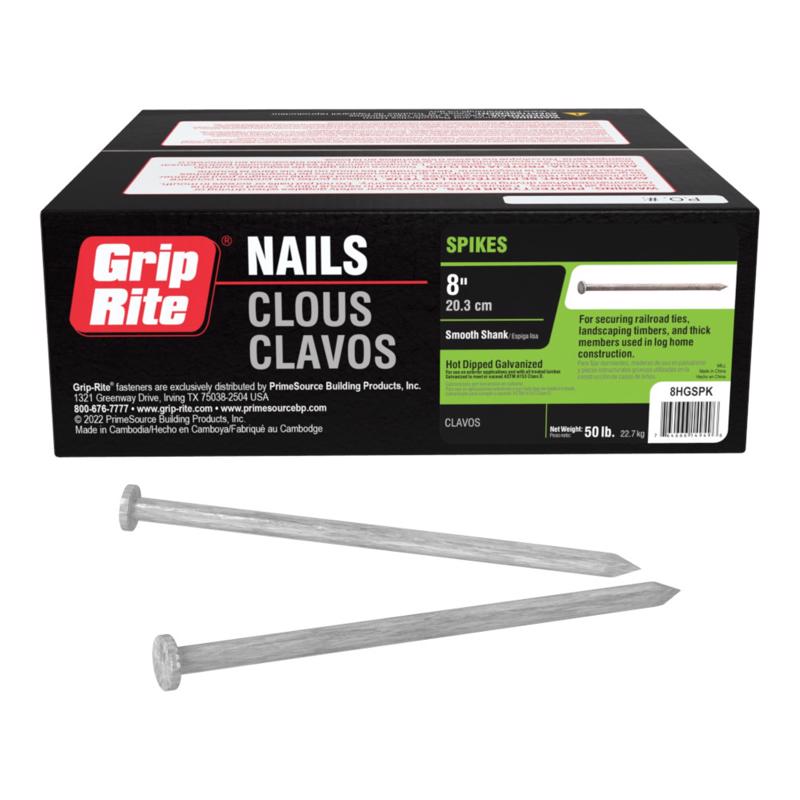 Grip-Rite 8 in. Spike Hot-Dipped Galvanized Steel Nail Flat Head 50 lb