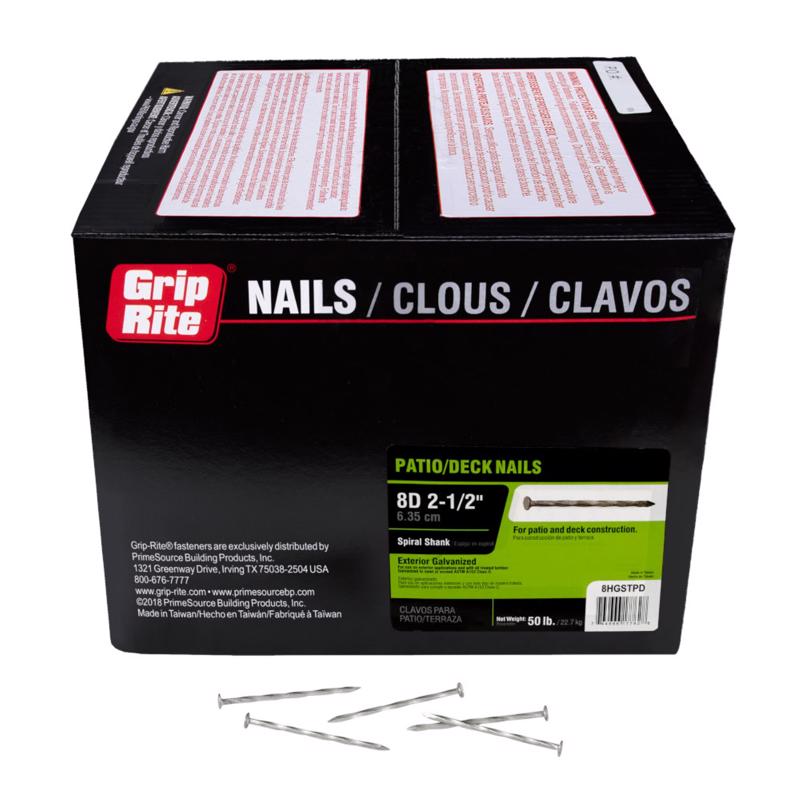 Grip-Rite 8D 2-1/2 in. Deck Hot-Dipped Galvanized Steel Nail Flat Head 50 lb