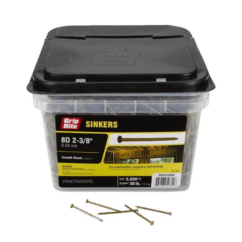 Grip-Rite 8D 2-3/8 in. Sinker Vinyl Steel Nail Round Head 30 lb