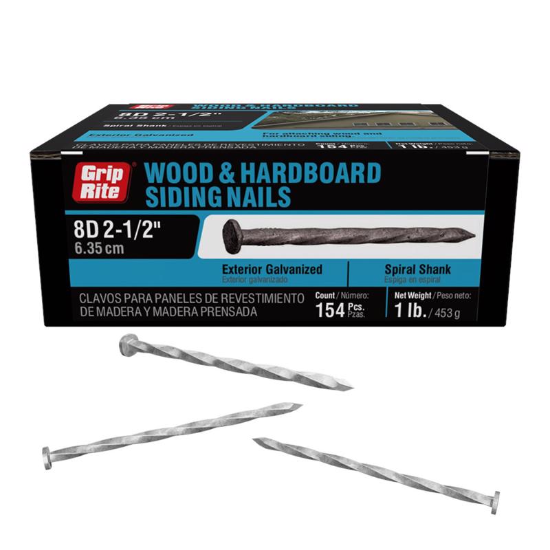 Grip-Rite 8D 2-1/2 in. Siding Hot-Dipped Galvanized Steel Nail Round Head 1 lb (Pack of 12)